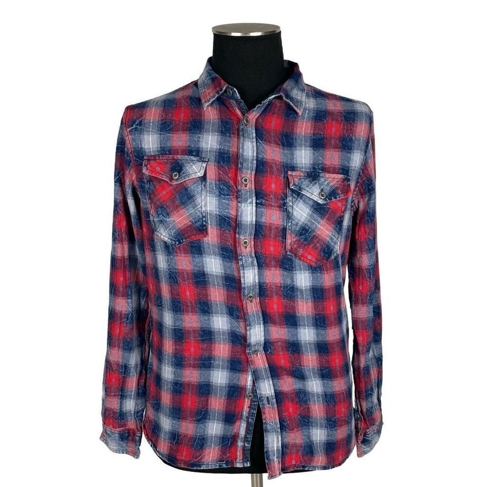 Thread‎ & Cloth Acid Wash 100% Cotton Plaid Shirt - Men’s M